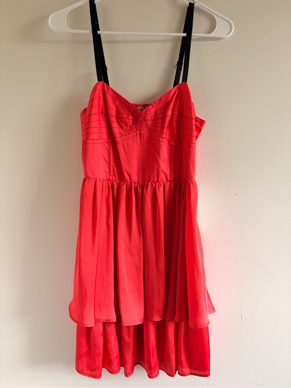Coral Spaghetti Strap Tiered Dress